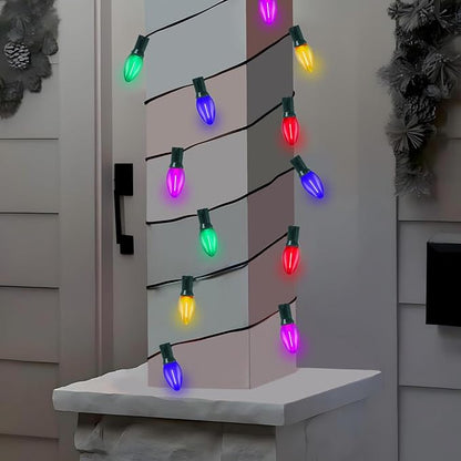 C7 LED Multicolor Christmas String Lights, 25FT with 27 Clear Bulbs, Hanging Outdoor Christmas Decorations for Tree, Patio, Garden, Yard