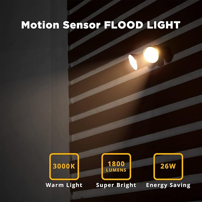 LUTEC 1800LM LED Motion Sensor Light Outdoor, Dual-Head Security Light, 3000K, Waterproof Exterior Flood Light for Patio, Garden, Yard, Bronze (2 Bulbs Included)