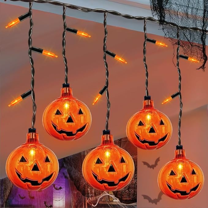 SUNSGNE 7FT Halloween Pumpkin String Lights, 25 Mini Orange Light Bulbs with 10 Plastic Pumpkins Lights for Indoor Outdoor Halloween Christmas Decorations