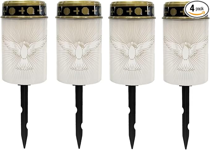 Poceacles Solar Lights Waterproof Garden Lights Cemetery Outdoor Stake Automatic Lantern for Cemetery Grave Decoration, Dove of Peace Pattern, Pack of 4
