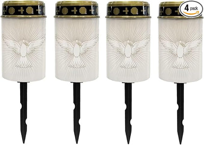 Poceacles Solar Lights Waterproof Garden Lights Cemetery Outdoor Stake Automatic Lantern for Cemetery Grave Decoration, Dove of Peace Pattern, Pack of 4