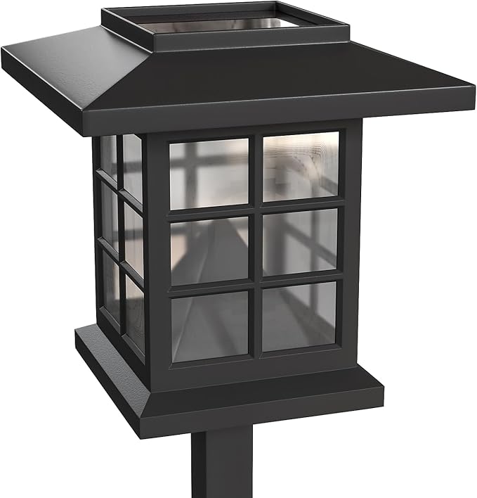 Flash Furniture Halsey Lantern Style LED Solar Lights - All-Weather Black Outdoor Solar Powered Lights - Landscape Lighting for Pathway, Garden, & Yard, 4x4x16, 8 Pack