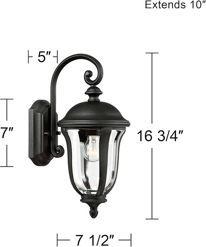 John Timberland Park Sienna Vintage Outdoor Wall Light Fixture Black 16 3/4" Clear Glass Scrolling Downbridge for Exterior House Porch Patio Outside Deck Garage Yard Front Door Garden Home