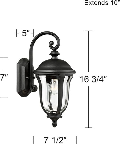 John Timberland Park Sienna Vintage Outdoor Wall Light Fixture Black 16 3/4" Clear Glass Scrolling Downbridge for Exterior House Porch Patio Outside Deck Garage Yard Front Door Garden Home