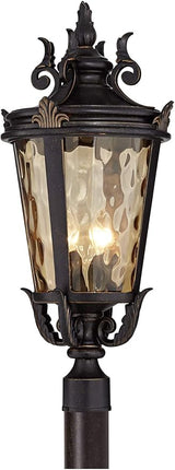 John Timberland Casa Marseille European Outdoor Post Light Fixture Bronze Scroll 28" Hammered Glass for Exterior | Lumora
