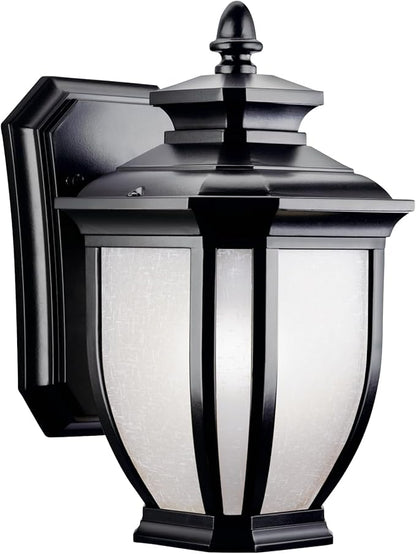 Kichler Salisbury 10.25" 1 Light Outdoor Wall Light with White Linen Glass in Black