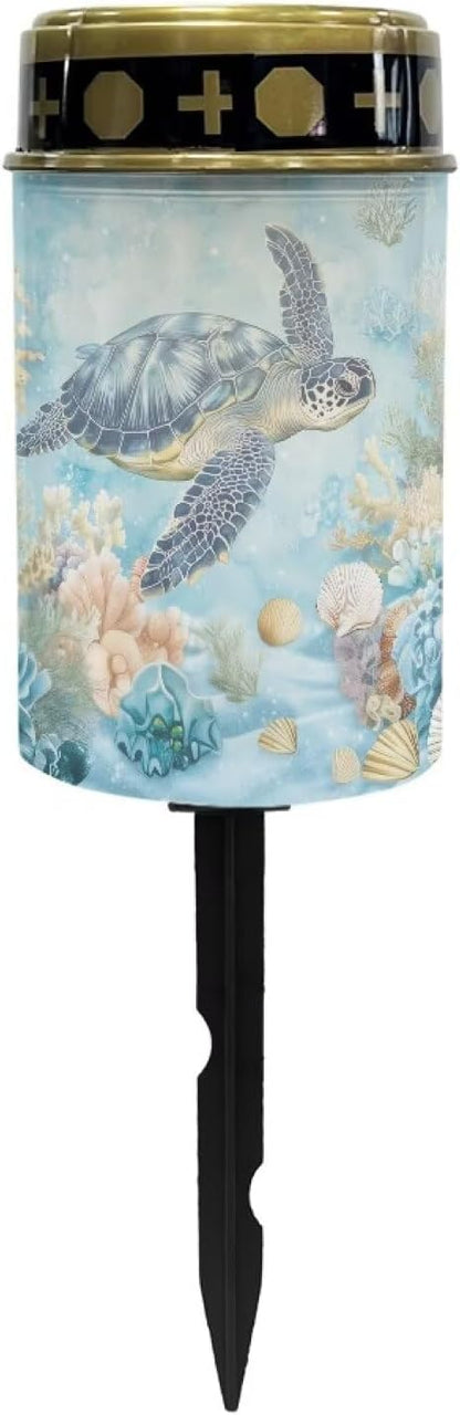ZOUTAIRONG Blue Sea Turtle Design Solar Glass Light Garden Stake Lights Cemetery Decorations for Grave Outdoor Lamps Garden Lawn Yard Patio Decor Haunted House-1 Pack