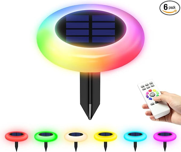 intelamp Solar Pathway Lights Outdoor, 6 Pack 9 Color Changing with Remote Control, Dusk to Dawn Solar Powered | Lumora