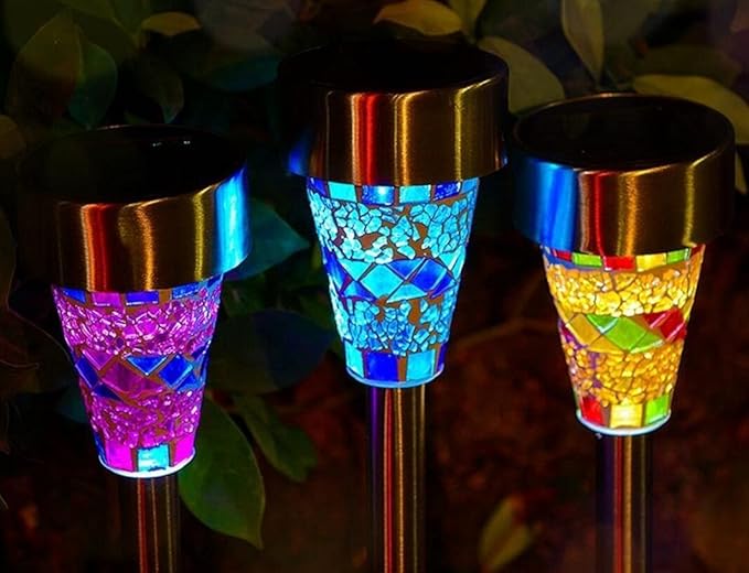 CTKcom Solar Mosaic Garden Lights Outdoor Decorative Mosaic LED Stake Lights Solar Powered Landscape Path Lighting for Lawn Path Patio Yard Walkway,3 Pack