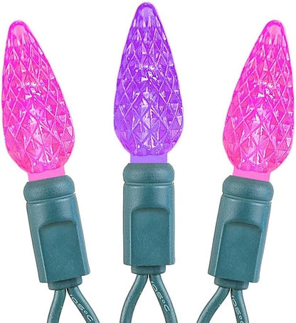 Novelty Lights 24FT 70 LED C6 LED Valentine's Day String Lights, Outdoor Christmas Tree Commercial Grade LED String Lights, Permanent Christmas Lights Outdoor Tree Decorations Outdoor (Pink/Purple)