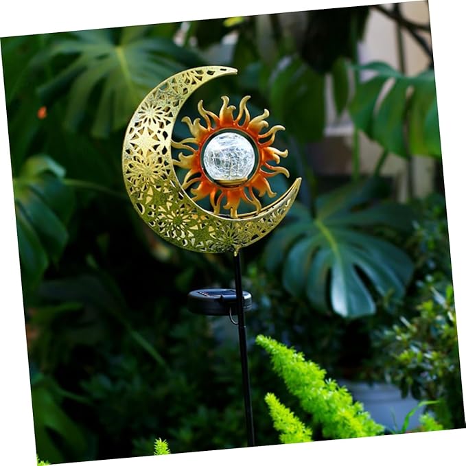 DOITOOL Iron Sun and Moon Solar Garden Light Elegant Solar Outdoor Decoration for Patio Easy Installation Light and Dark Induction for Garden Pathways and Entrances