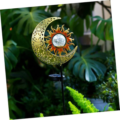 DOITOOL Iron Sun and Moon Solar Garden Light Elegant Solar Outdoor Decoration for Patio Easy Installation Light and Dark Induction for Garden Pathways and Entrances