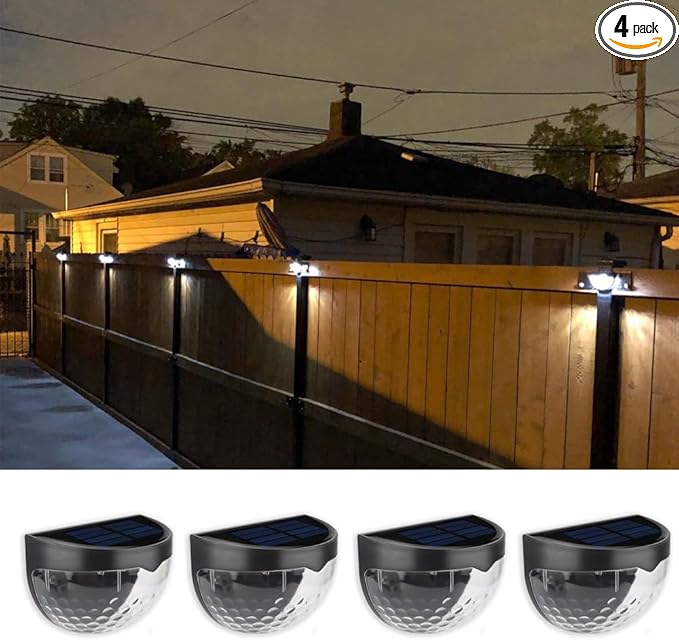 Outdoor Solar Step Lights for Stairs, Solar Fence Lights Waterproof LED Lighting, Yard Patio Pathway Pool Courtyard (Cool White Black, 4 Pack)