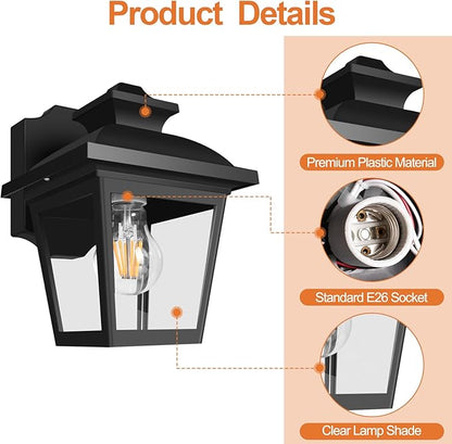 FUDESY Outdoor Wall Lanterns, 3000K Dimmable LED Edison FilamentBulb Included, Anti-Corrosion Plastic Materials, Black, P746-E26