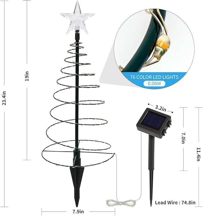 Dynaming 4 Pack Solar Spiral Christmas Trees with Lights, 19" Outdoor Light Up Christmas Pathway Markers with Colorful Lights, Waterproof & Auto On/Off Xmas Decoration for Patio Yard Walkway Driveway