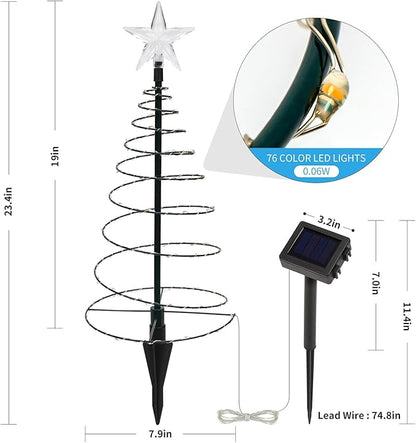 Dynaming 4 Pack Solar Spiral Christmas Trees with Lights, 19" Outdoor Light Up Christmas Pathway Markers with Colorful Lights, Waterproof & Auto On/Off Xmas Decoration for Patio Yard Walkway Driveway