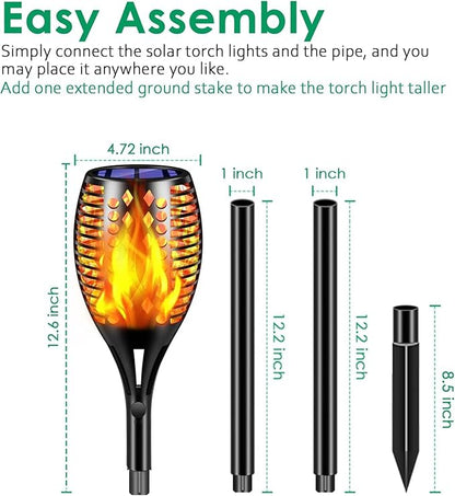 TomCare Solar Lights, 43" Waterproof Flickering Flames 96 LED Torches Outdoor Landscape Decoration Lighting Auto On/Off Pathway Lights for Garden Patio Yard, Black(6)