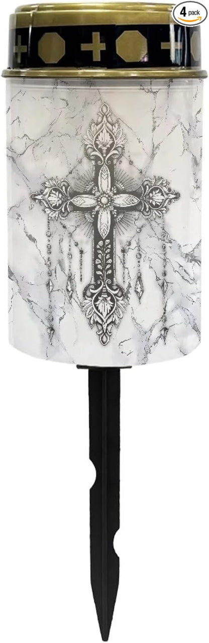Black Cross Solar Light Outdoor Waterproof Lantern Walkway Solar Powered Flameless Candle Led Light Solar Lights for Cemetery Grave Decoration Solar Powered Cemetery Light