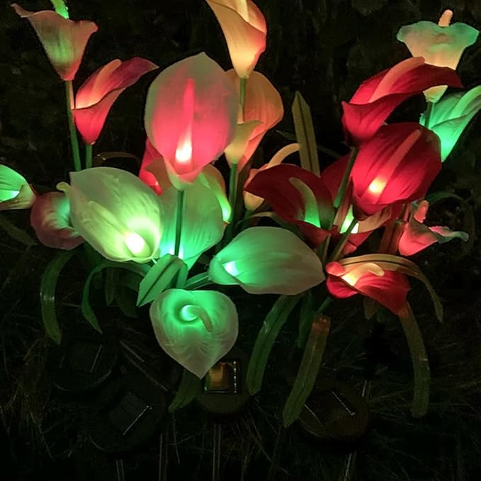 Aolyty Solar Garden Lights Outdoor Decor, Multi-Color Changing LED Solar Calla Lily Flower IP65 Waterpoof Landscape Lghting for Lawn Garden Yard Pathway Decoration (Blue, 2 Pack)
