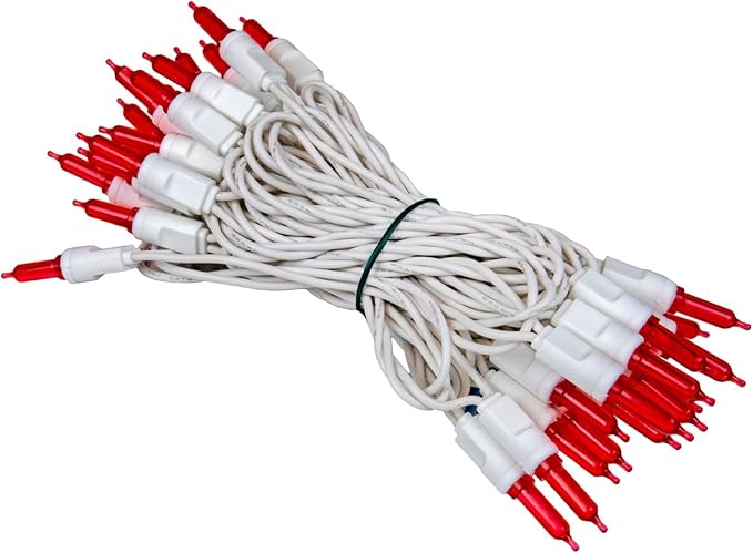 Novelty Lights Vintage Style T5 Red LED Christmas Lights, 11.5 Feet White Wire String of 35 Mini Bulbs, UL Listed Indoor/Outdoor Tree Lighting