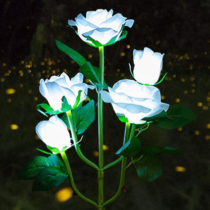 Solar Garden Stake Lights, Rose Flowers Lights LED Solar Stake Lights with 5 Roses Waterproof for Garden, Yard, Christmas Pathway, Grave Decor