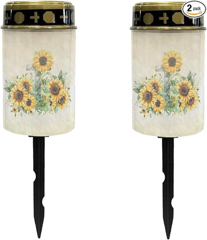Sunflower Cross Solar Pathway Lights Outdoor Warm White Solar Garden Stake Lights Landscape Decorative Lighting for Yard Patio Driveway LED Solar-Powered Fairy Lights for Outside