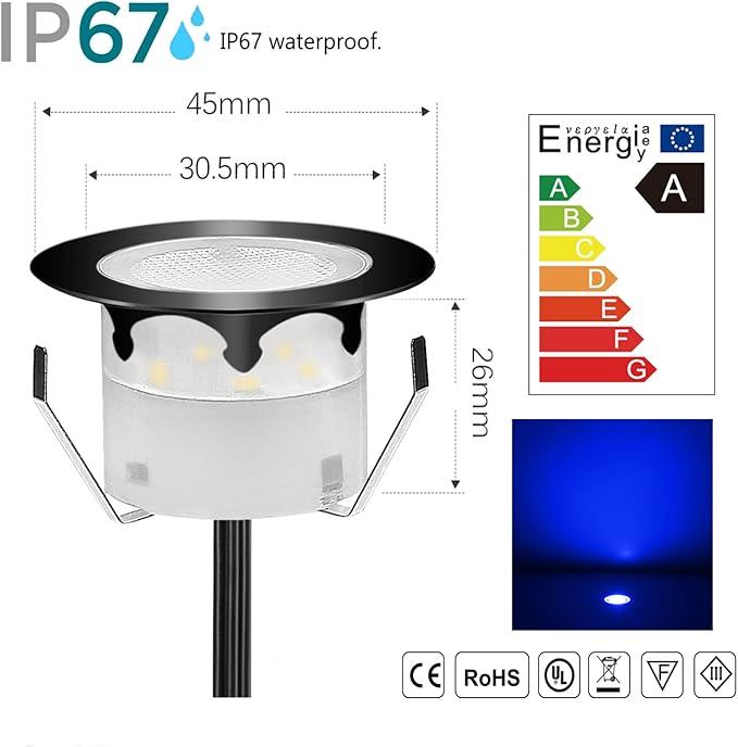 Low Voltage LED Deck Lighting Kit Stainless Steel 1W Waterproof Outdoor Yard Garden Decoration Lamps Landscape Pathway Patio Step Stairs LED In-ground Lights Black Border(10pcs,Blue)
