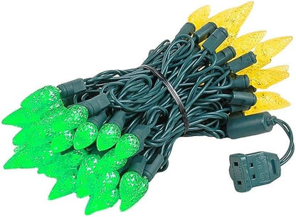 Novelty Lights 24FT 70 LED C6 Christmas String Lights, Outdoor Tree Commercial Grade LED Lights, Permanent Decorations (Green/Yellow)