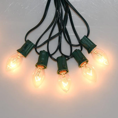 C7 Christmas Lights 25Ft Outdoor Christmas String Light, Stranger Things Lights with 27 Clear Warm White Bulbs, Vintage String Light for Garden Patio Tree Decoration, Green Wire