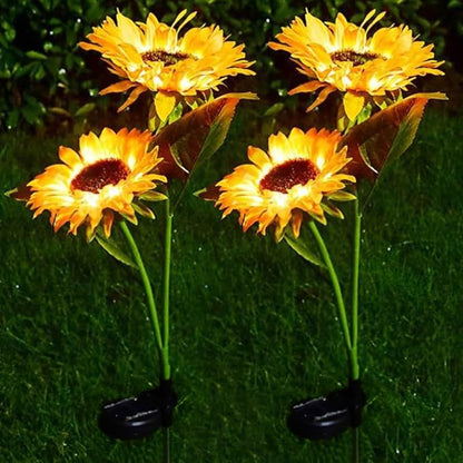 GUOCHENG Sunflower Solar Lights Outdoor Garden 2 Pack 4Flowers with Warm LED Light Solar Sunflower Stake Lights–Floral Outdoor Garden Decor for Patio Lawn Yard Pathway(Double)
