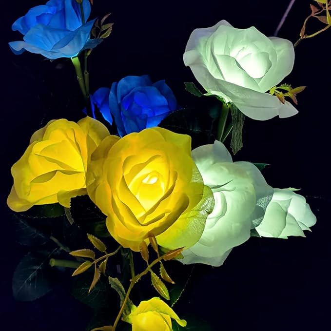GONIMY Outdoor Realistic Solar Powered Rose Flower Lights Stake,2 Pack 10 Rose Solar Garden Decorative Waterproof | Lumora