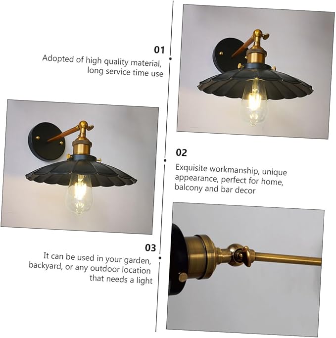 POPETPOP Vintage Industrial Wall Lamp Petal-Shaped Design Retro Style Light Fixture for Restaurants Cafes and Patios Durable Black Without Bulb