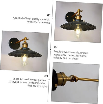 POPETPOP Vintage Industrial Wall Lamp Petal-Shaped Design Retro Style Light Fixture for Restaurants Cafes and Patios Durable Black Without Bulb