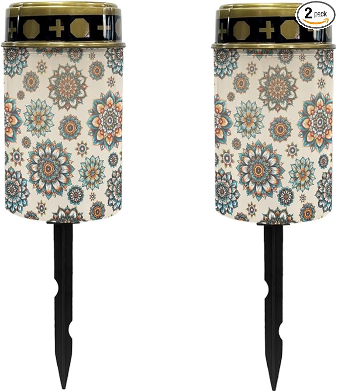 Bohemian Boho Floral Solar Garden Lights Fairy Lights Solar-Powered Lights for Outside,Led Solar-Lantern Flameless Solar Stake Lights Warm White Solar Pathway Lights Landscape Lighting