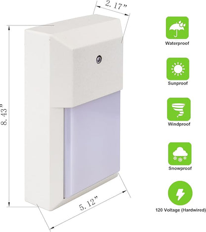 LIT-PaTH Outdoor LED Wall Lantern, Dusk to Dawn Wall Sconce for Porch Lighting Fixture 3000K, 12W 1000 Lumens, Aluminum Housing Plus PC, White Finish,1-Pack,