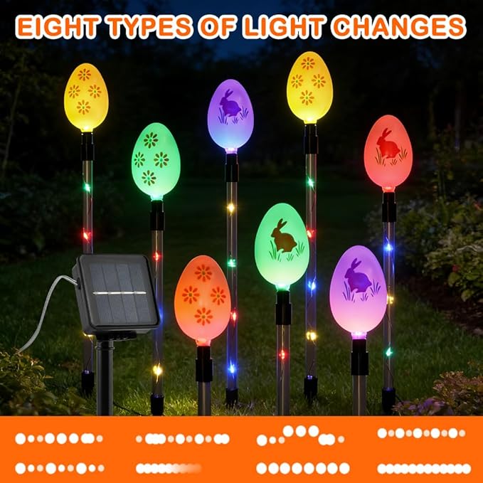 8 Packs Multicolored Solar Easter Egg Stake Lights for Easter Decorations, Outdoor Waterproof Solar Easterday Yard Stake Lighted Egg Lights for Garden Patio Yard Pathway Lawn Decor