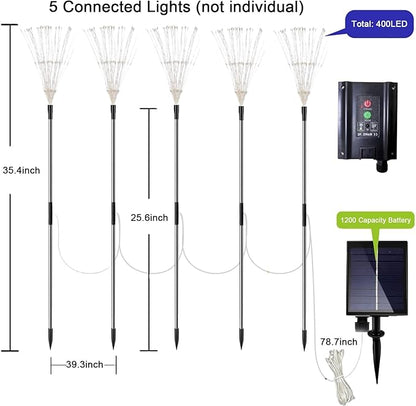 Solar Garden Firework Lights Outdoor, 5 Pack 450 LED 8 Lighting Modes Waterproof Landscape Decorative Sparklers Twinkling Starburst Lights for Yard Pathway Walkway Christmas, Colorful