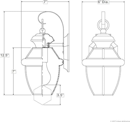 Urban Ambiance Luxury Colonial Outdoor Wall Light, Small Size: 11.5" H x 7" W, with Tudor Style Elements, Versatile Design, High-End Black Silk Finish and Beveled Glass, UQL1140
