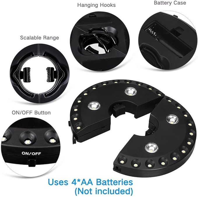 Patio Umbrella Light 3 Brightness Modes Cordless 28 LED Lights at 200 lumens-4 x AA Battery Operated,Umbrella Pole Light for Patio Umbrellas,Camping Tents or Outdoor Use(28LED Bright White)