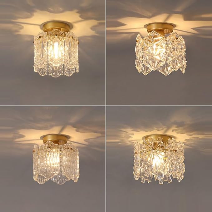No Wiring Needed Mini Gold Crystal Chandeliers, Semi Flush Mount Light Fixture, 15ft Plug-in - Outdoor Wall Light | Lumora