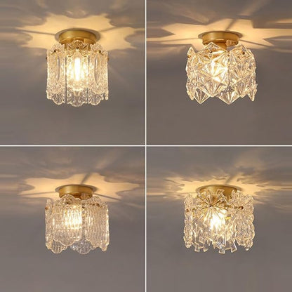 No Wiring Needed Mini Gold Crystal Chandeliers, Semi Flush Mount Light Fixture, 15ft Plug-in Cord Modern Design, Remote Control LED Edison Bulb Decoration for Bedroom Hallway Living Room