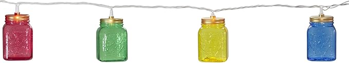 Northlight Mini Mason Jar Patio Light Set - Multi-Color - 7.5' White Wire - 10ct