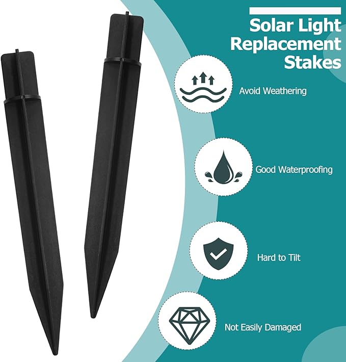 16 PCS 8.27 Inch Solar Light Stakes, Black Spikes Plastic Pathway Stakes, LED Light Ground Spikes for Garden | Lumora