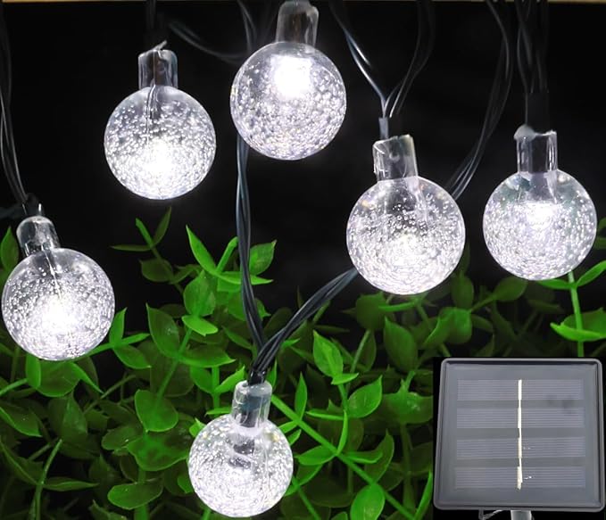 Solar String Lights, Small Crystal Ball Light，Outdoor String Light 60 LED 40ft 8 Lighting Modes Waterproof Solar Powered Patio Solar Light for Garden Yard Porch Wedding Party Decor (Pure White)