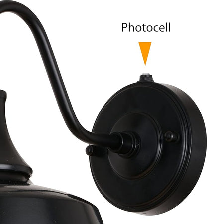 VAXCEL Dorado 10.25 in. H 1-Light Dark Bronze and Light Gold Dusk to Dawn Sensor Industrial Outdoor Wall Sconce, Gooseneck Metal Shade, LED Compatible for Exterior Porch Patio Front Door or Garage