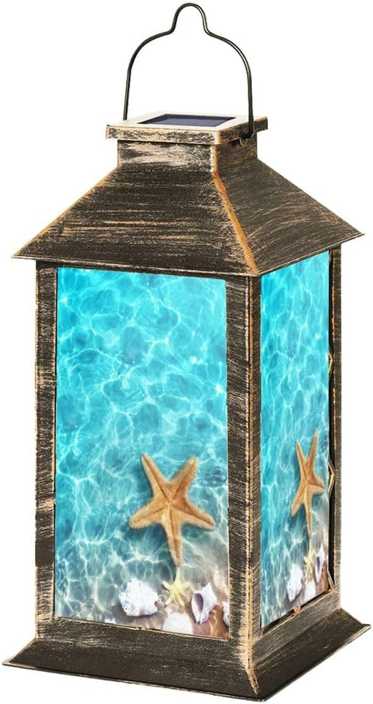 Solar Lantern Seashell Summer Beach sea Water Summer Outdoor Garden Hanging Lantern Waterproof Solar Powered Lighting Outside Table Lamp for Patio Deck Yard Camping Beach House Decor, 1 Pack
