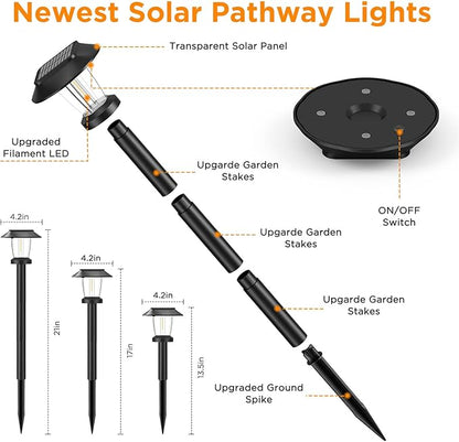 ALEPOD Solar Pathway Lights Outdoor - 8 Pack Solar Powered Garden Lights Waterproof IP65, Decor Landscape Lighting with Three Lighting Modes for Yard, Lawn, Walkway, Driveway, Warm White