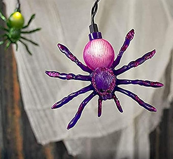 SUNSGNE Halloween Spider String Lights, 8.5Ft Halloween String Light with 10 Spider Lights for Party, Curtain, House, Garden, Yard Decor