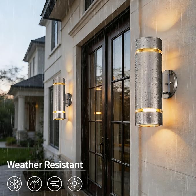 Cerdeco Modern Porch Light Outdoor Wall Lighting Cylinder Wall Sconce Nickel Finished | Lumora