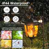 6 Pack Solar Flame Hanging Lights Outdoor, Halloween Solar Flickering Flame LED Garden Lanterns with 6 x 38 Inch Shepherd Hooks, Christmas Lighting for Lawn Patio Yard Pathway Driveway